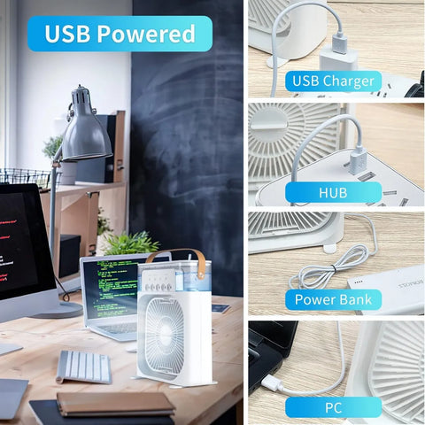 Rechargeable 4 In 1 Fan Air Cooler with Humidifier & Night Light | Mist Fan
