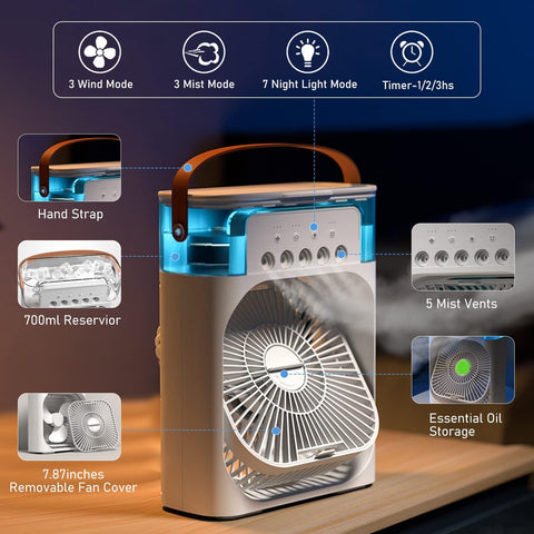 Rechargeable 4 In 1 Fan Air Cooler with Humidifier & Night Light | Mist Fan