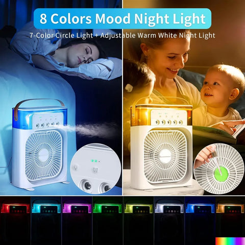 Rechargeable 4 In 1 Fan Air Cooler with Humidifier & Night Light | Mist Fan