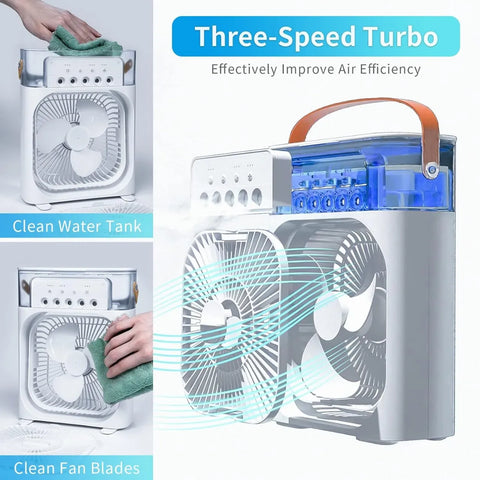 Rechargeable 4 In 1 Fan Air Cooler with Humidifier & Night Light | Mist Fan