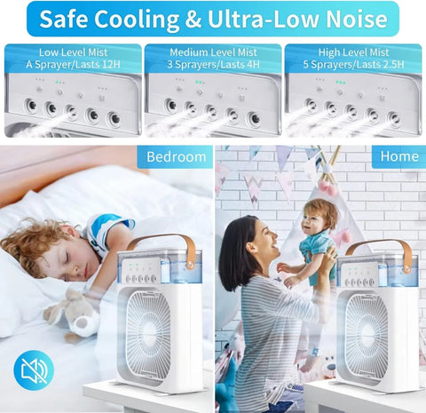 Rechargeable 4 In 1 Fan Air Cooler with Humidifier & Night Light | Mist Fan